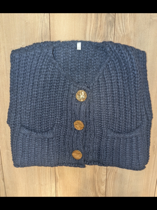 Sweaters - Chunky Navy Button-Front Vest/Cardigan with Gold Buttons